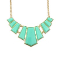 Mint Geometric Resin Stone Panel Bib Necklace